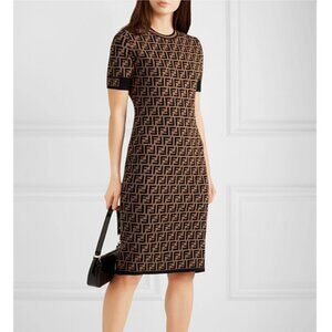 Fendi Tan Monogram Midi Dress